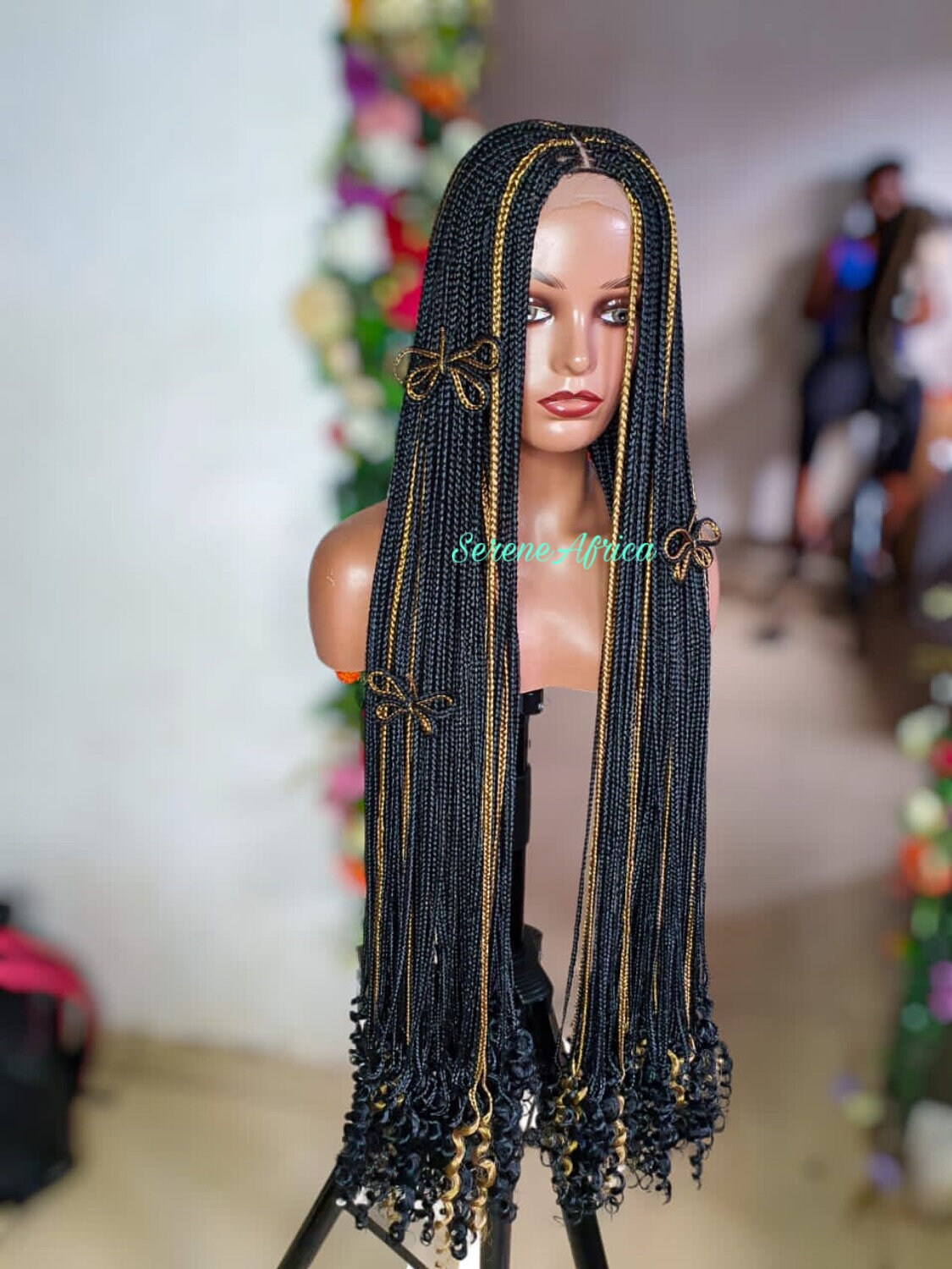Braided Wig, Braid Wig, Black And Gold Mix  Box Braid Wig, Wigs For Black Women, Braid Wig