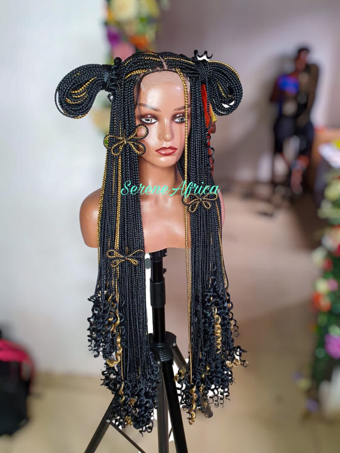 Braided Wig, Braid Wig, Black And Gold Mix  Box Braid Wig, Wigs For Black Women, Braid Wig