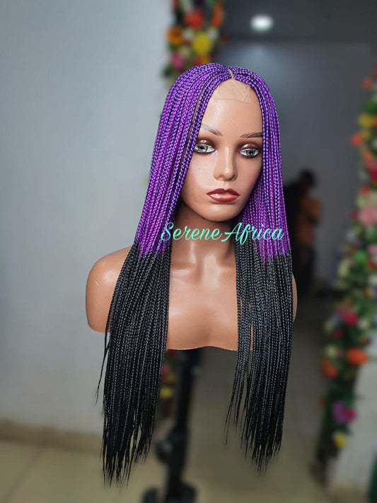 Braided Wig, Box Braid Wig, Wigs For Black Women, Braid Wig Short Purple, Centre Single Part Braid Wig, Gifts For Black Girls, Ready To Ship