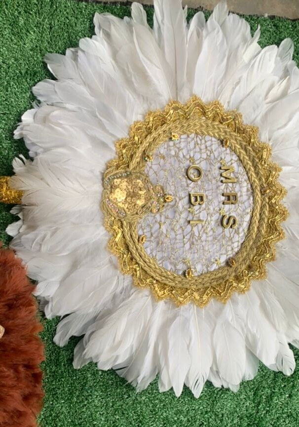 Bride Hand Fan Customized, African Traditional Wedding Hand Fan White, Bridal Accessory Hand fan, Feather Hand Fan(Available in other Colors