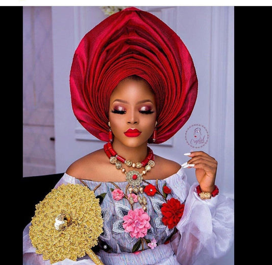 Autogele Asooke, Pre-Tied African Headwrap, Wine and Red Headwrap, African Turban, African Headwrap For Women, Ready To Wear Gele