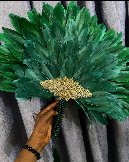 Green Wedding Hand Fan/African Traditional Wedding feather Hand Fan/ Bridal Accessory Nigerian Hand fan(Available in Different Colours)