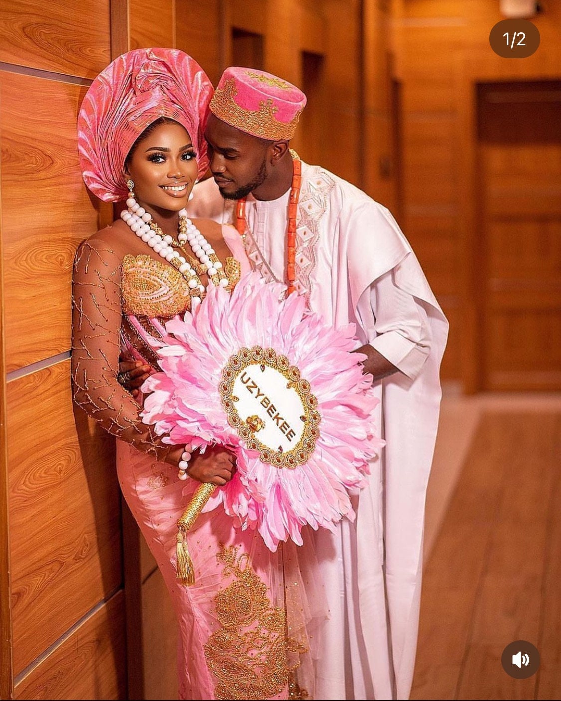 Pink Feather Hand Fan Wedding, African Bridal Accessory, African Traditional Wedding Outfits, Nigerian Wedding Hand Fan.