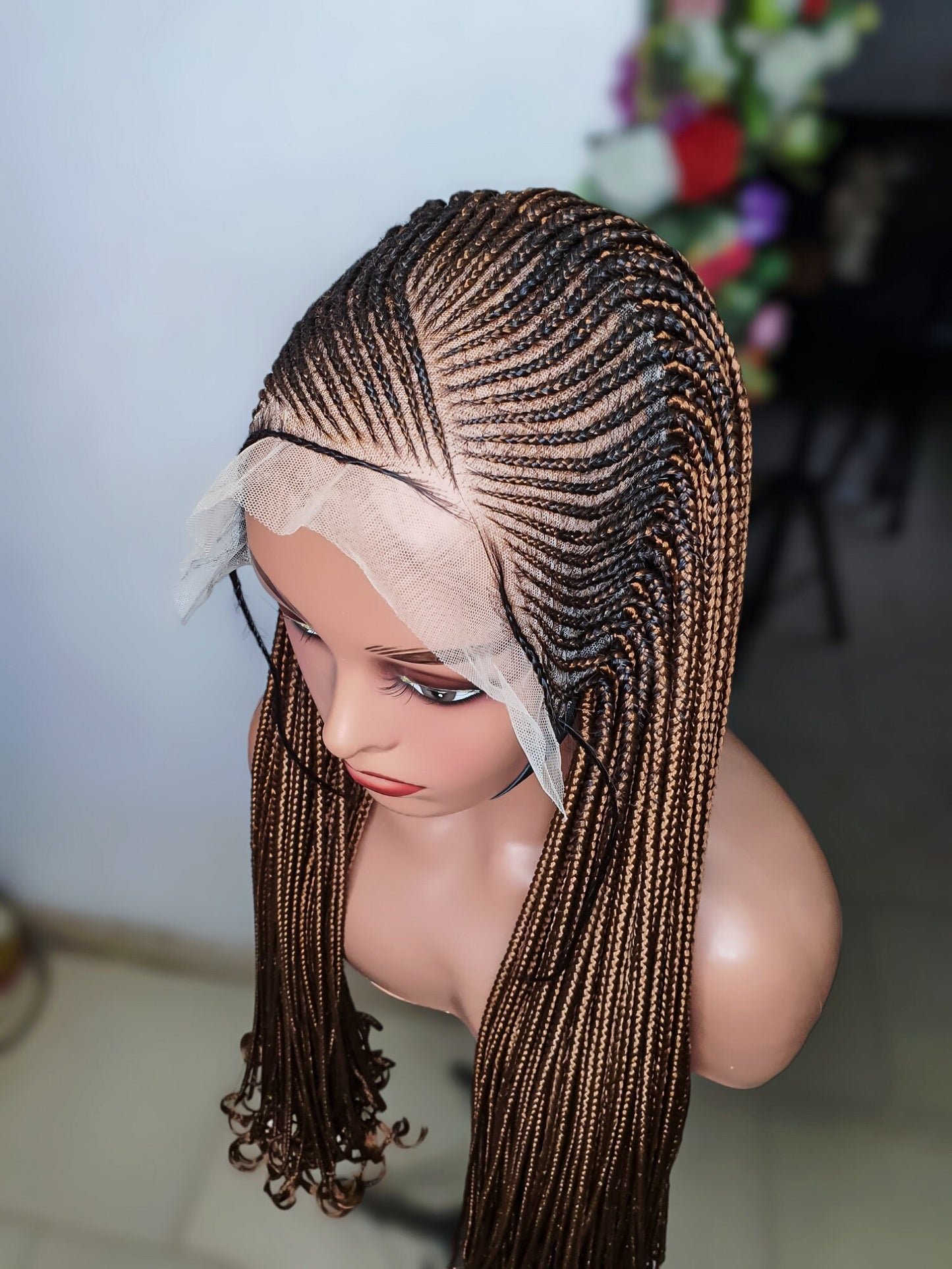 Cornrow Ghana Weave Braided Wig: Color 2, 33, 22inches