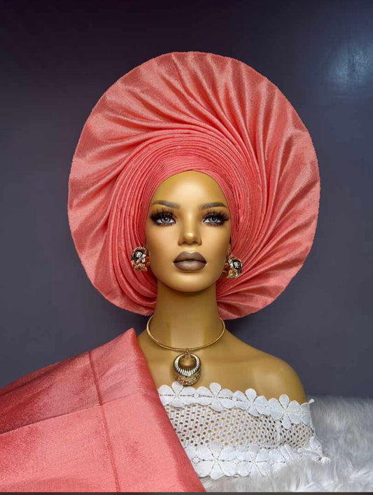 Auto Gele Head Tie - Pre-Styled African Headwrap for Weddings