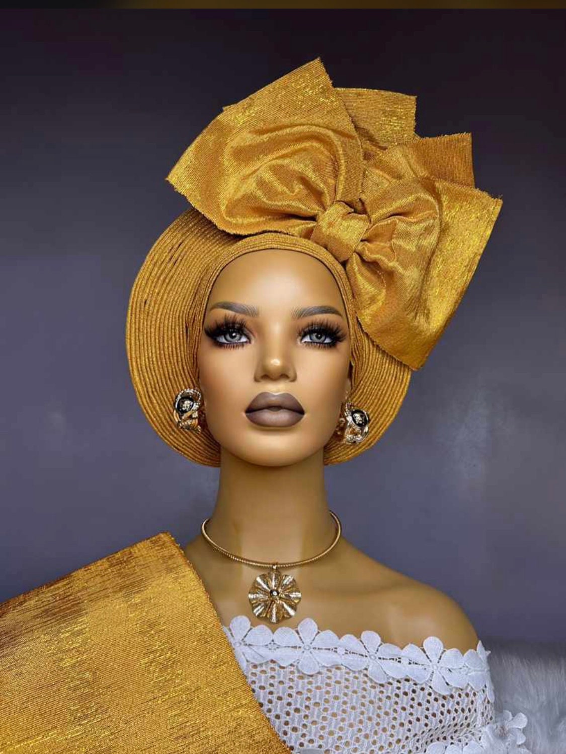 AutoGele HeadWrap, Blue Nigerian Asooke Gele HeadTie, HeadWrap For Black Women, African HeadWrap, Yoruba Gele