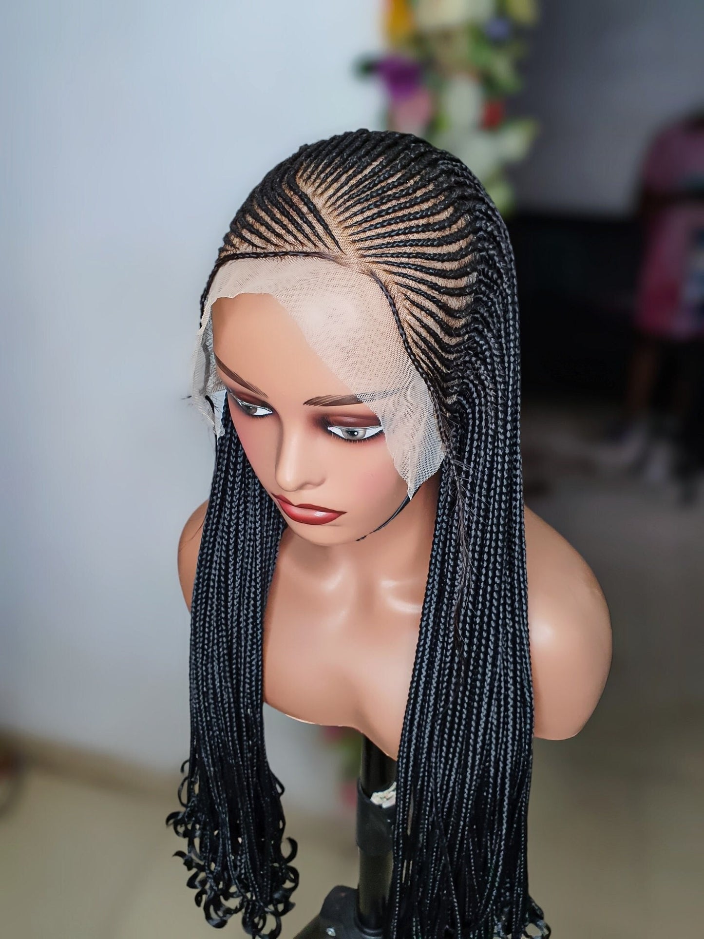 Cornrow Ghana Weave Braided Wig: Color 2, 33, 22inches
