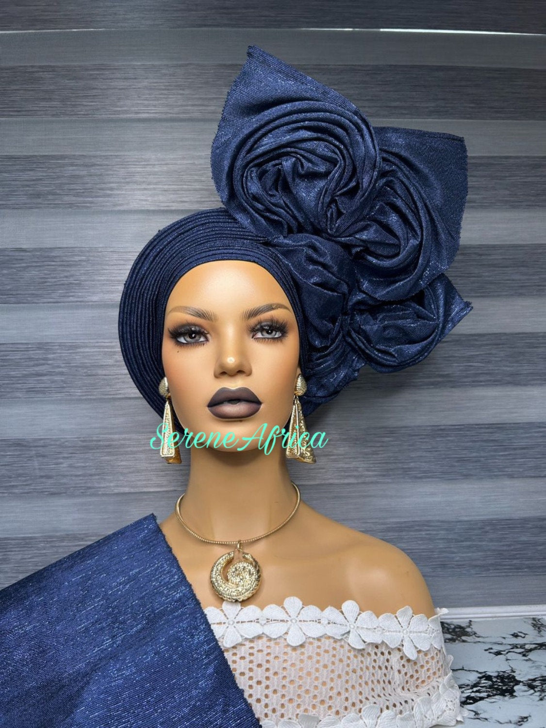 Blue Autogele Asooke, Gele, Wine Headwrap, African Fabric, African Turban, African Headband, African Headwrap For Women