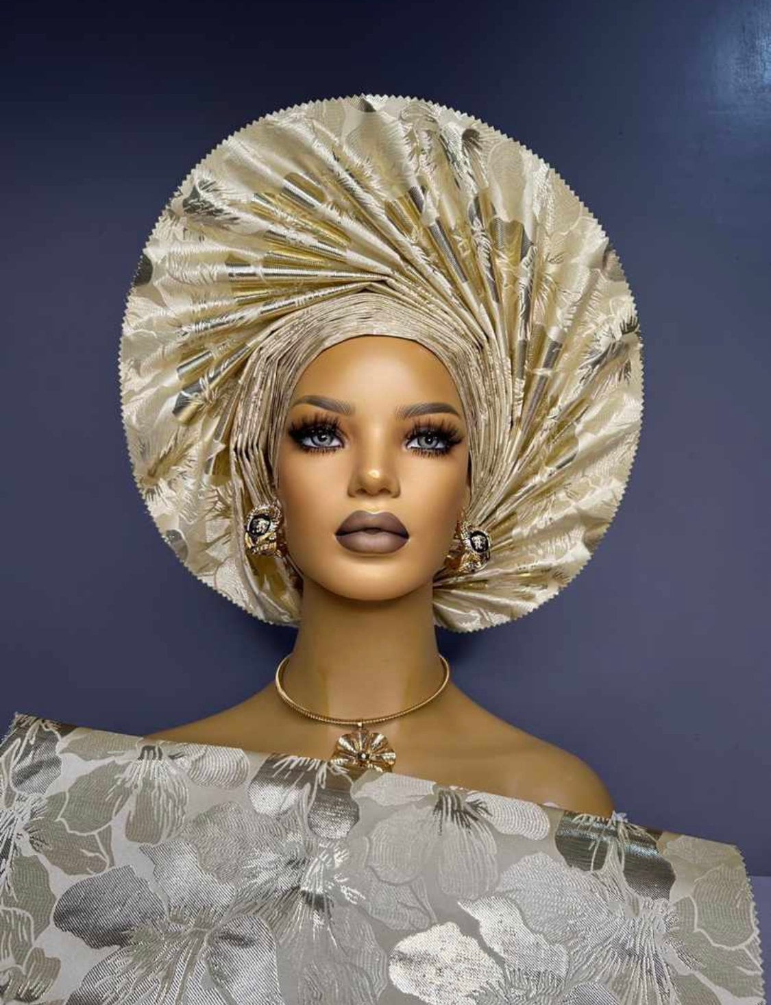 Autogele Sego, Pre-Tied Headwrap, Gold African Headwrap, Gold Autogele, African Fabric, African Turban, African Headband