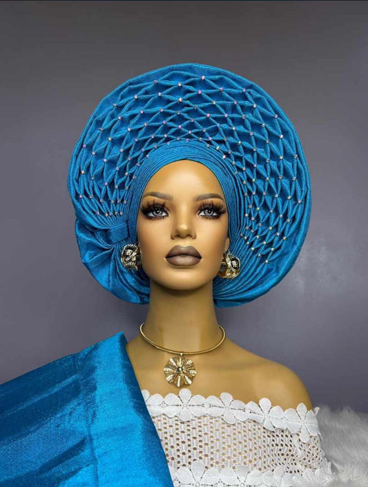 Blue African HeadWrap, Autogele Asooke, Nigerian Head-Tie, HeadWrap For Black Women, African Wedding, African headwear