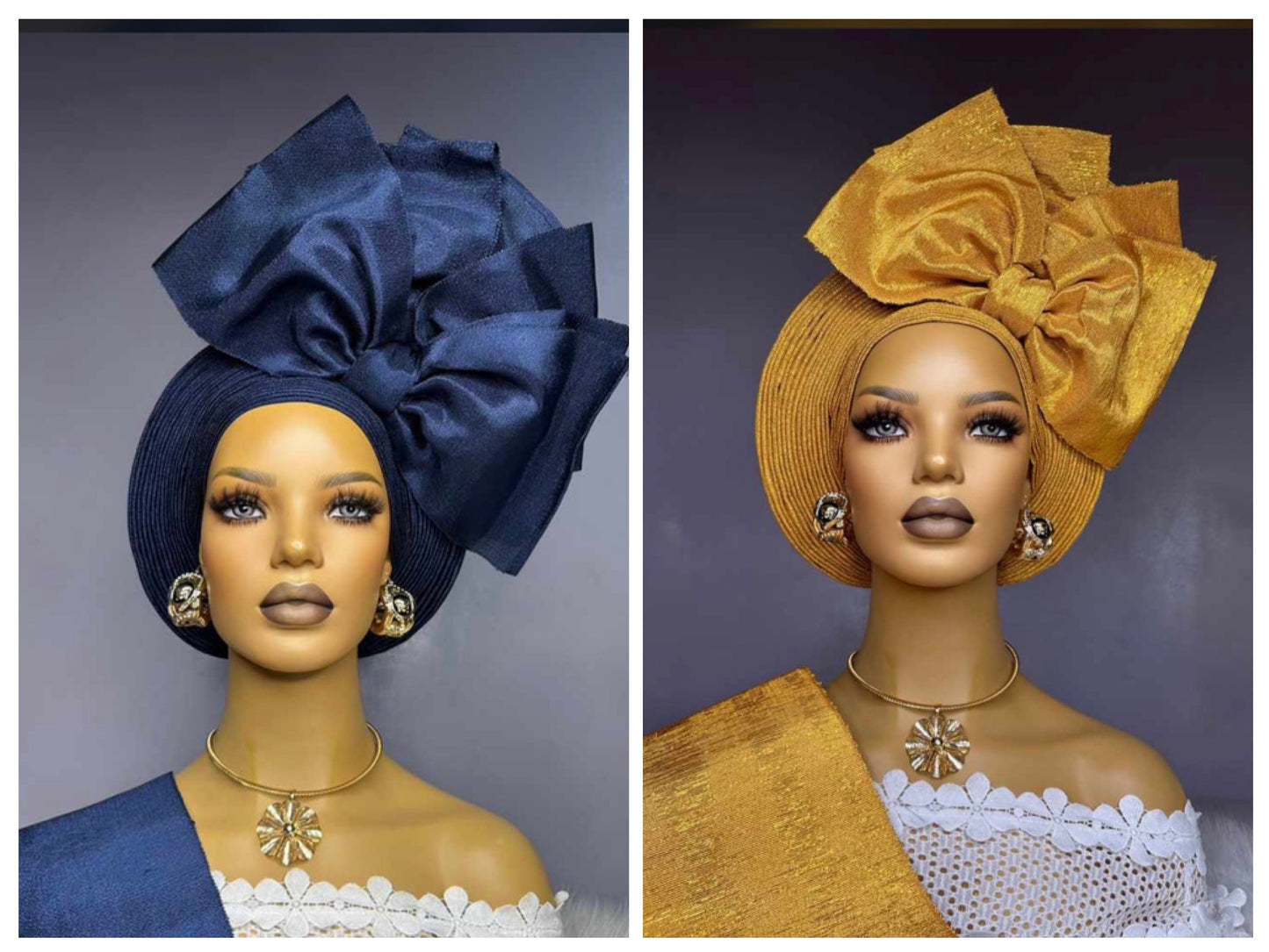 AutoGele HeadWrap, Blue Nigerian Asooke Gele HeadTie, HeadWrap For Black Women, African HeadWrap, Yoruba Gele