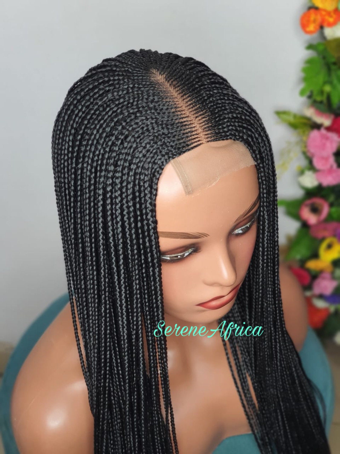 Braided Wig, Lace Closure Cornrow Long Black Box Braid Wig, Wigs For Black Women, Ghana Weave