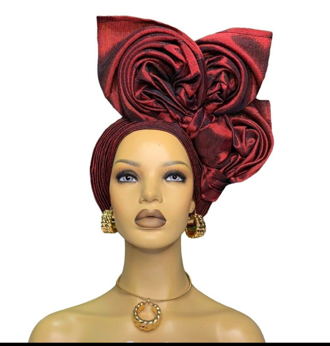 Blue Autogele Asooke, Gele, Wine Headwrap, African Fabric, African Turban, African Headband, African Headwrap For Women