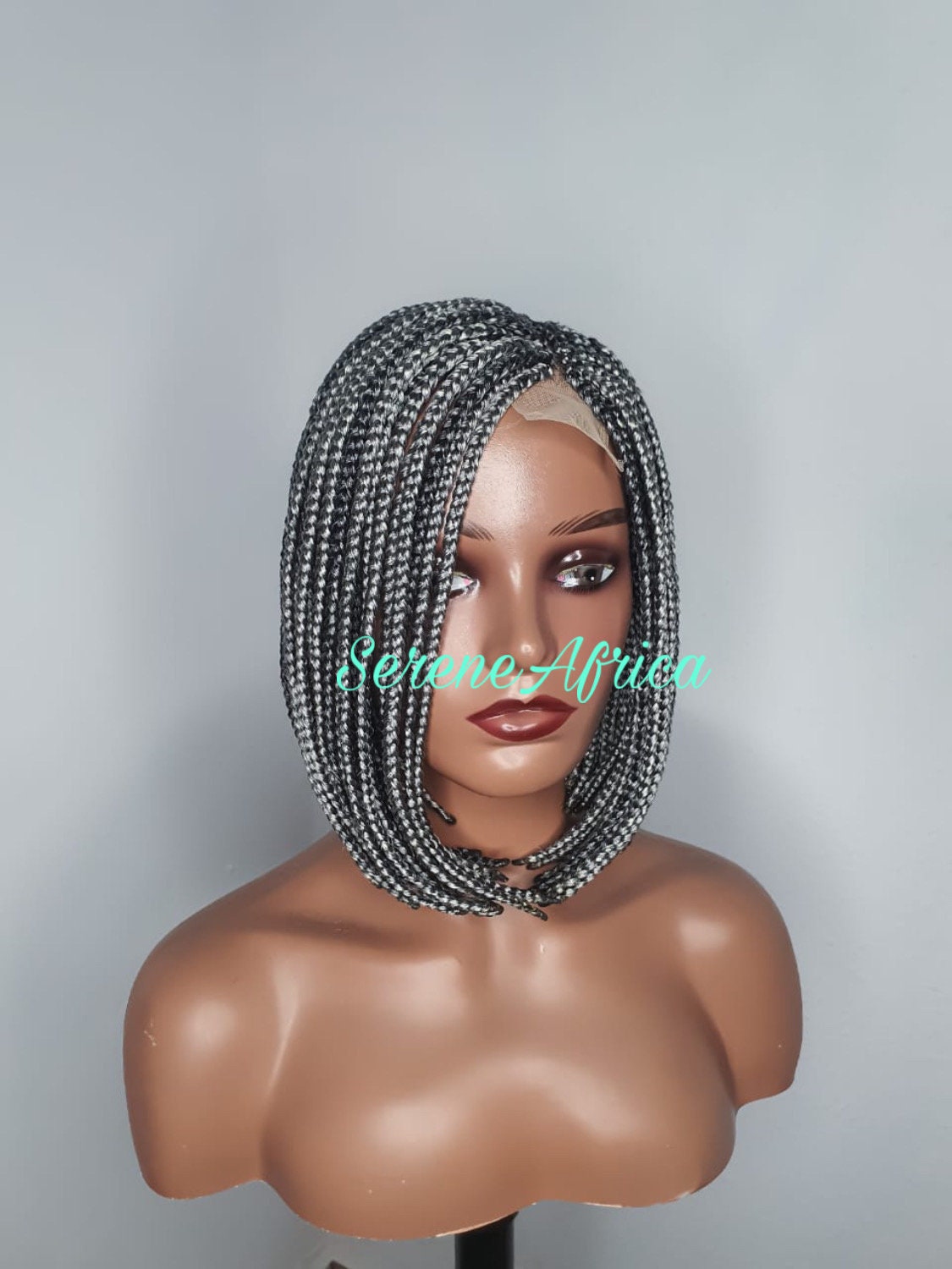 Bob Braid Wig, Salt and Pepper Braided Wig, Short Braided Wigs, Wigs For Black Women, Box Braid Wig, Short Bob Braid Wig