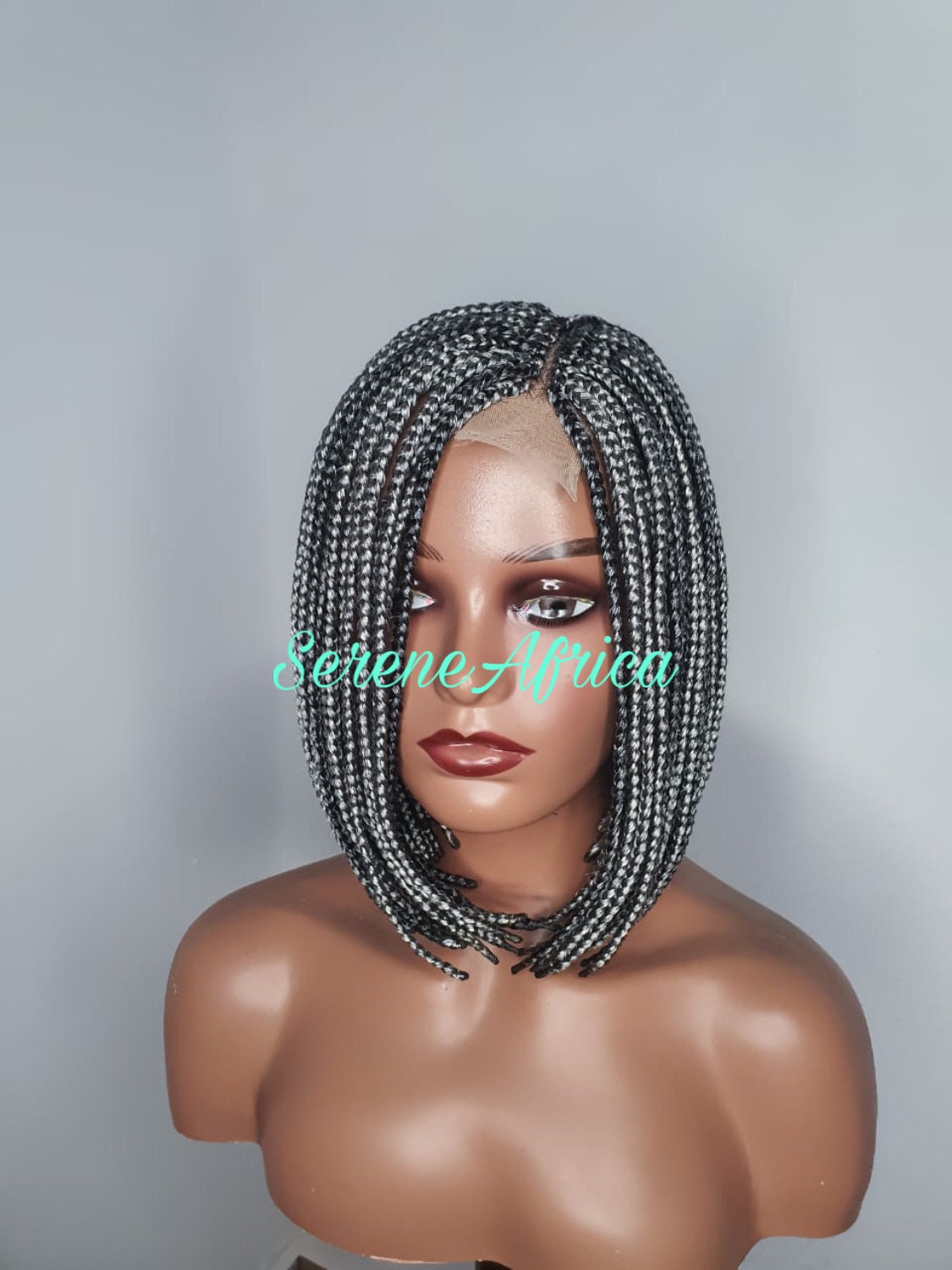 Bob Braid Wig, Salt and Pepper Braided Wig, Short Braided Wigs, Wigs For Black Women, Box Braid Wig, Short Bob Braid Wig