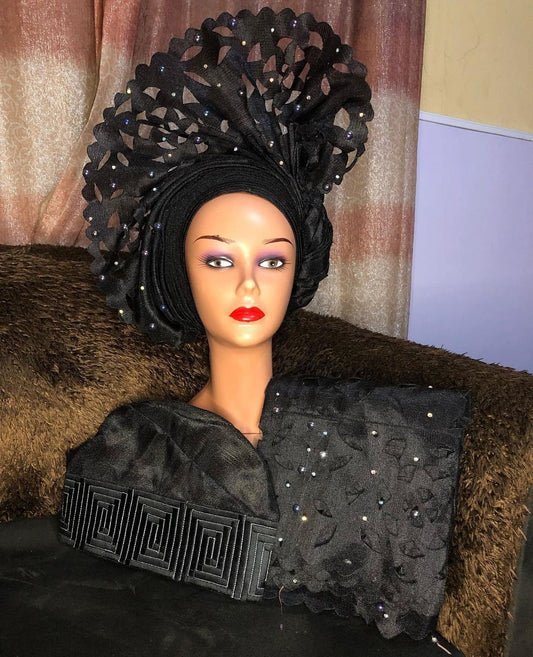 African Head WrAp Silver Auto Gele Aso-Oke Head Wrap, African Headpiece, Nigeria Yoruba Wedding Bride, African Headwrap Headtie for Women