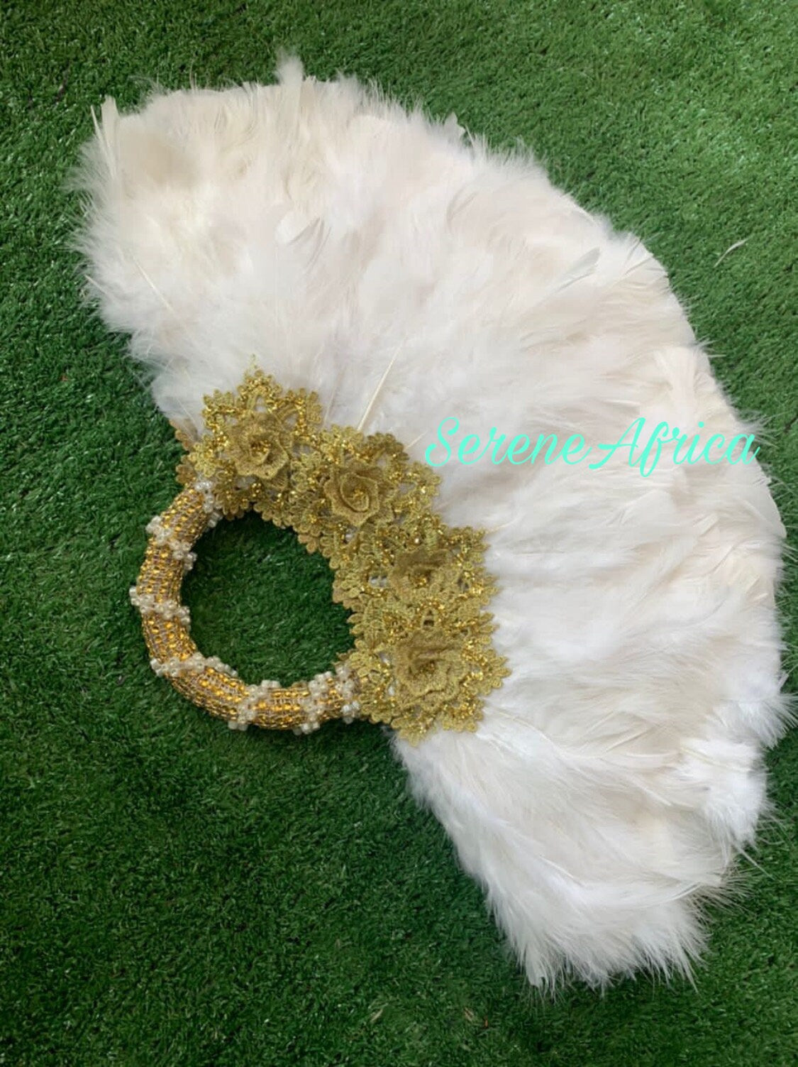 Beige Clutch Hand Fan, Semi-Circle African Traditional Wedding Bridal Feather Hand Fan, Nigerian Wedding Hand fan(Available Different Colors