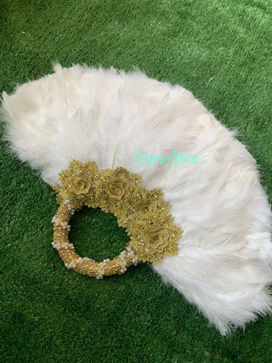 Beige Clutch Hand Fan, Semi-Circle African Traditional Wedding Bridal Feather Hand Fan, Nigerian Wedding Hand fan(Available Different Colors