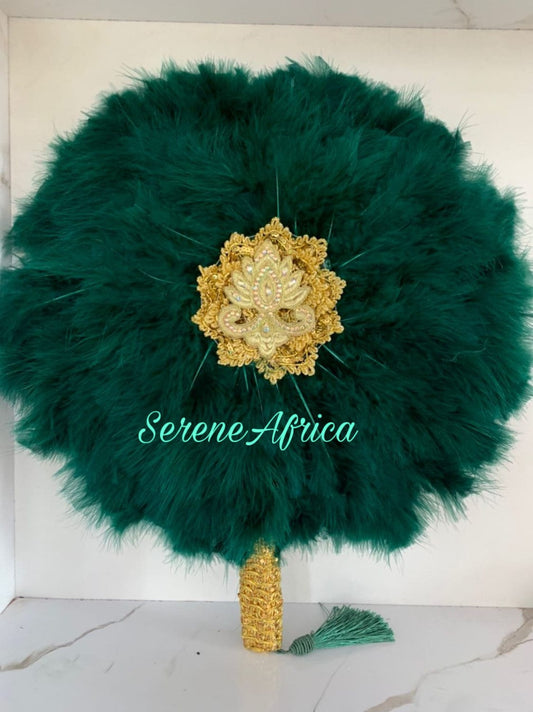 Green Hand Fan, African Traditional Wedding Feather Hand Fan, African Bridal Accessory Hand fan(Available in Different Colours