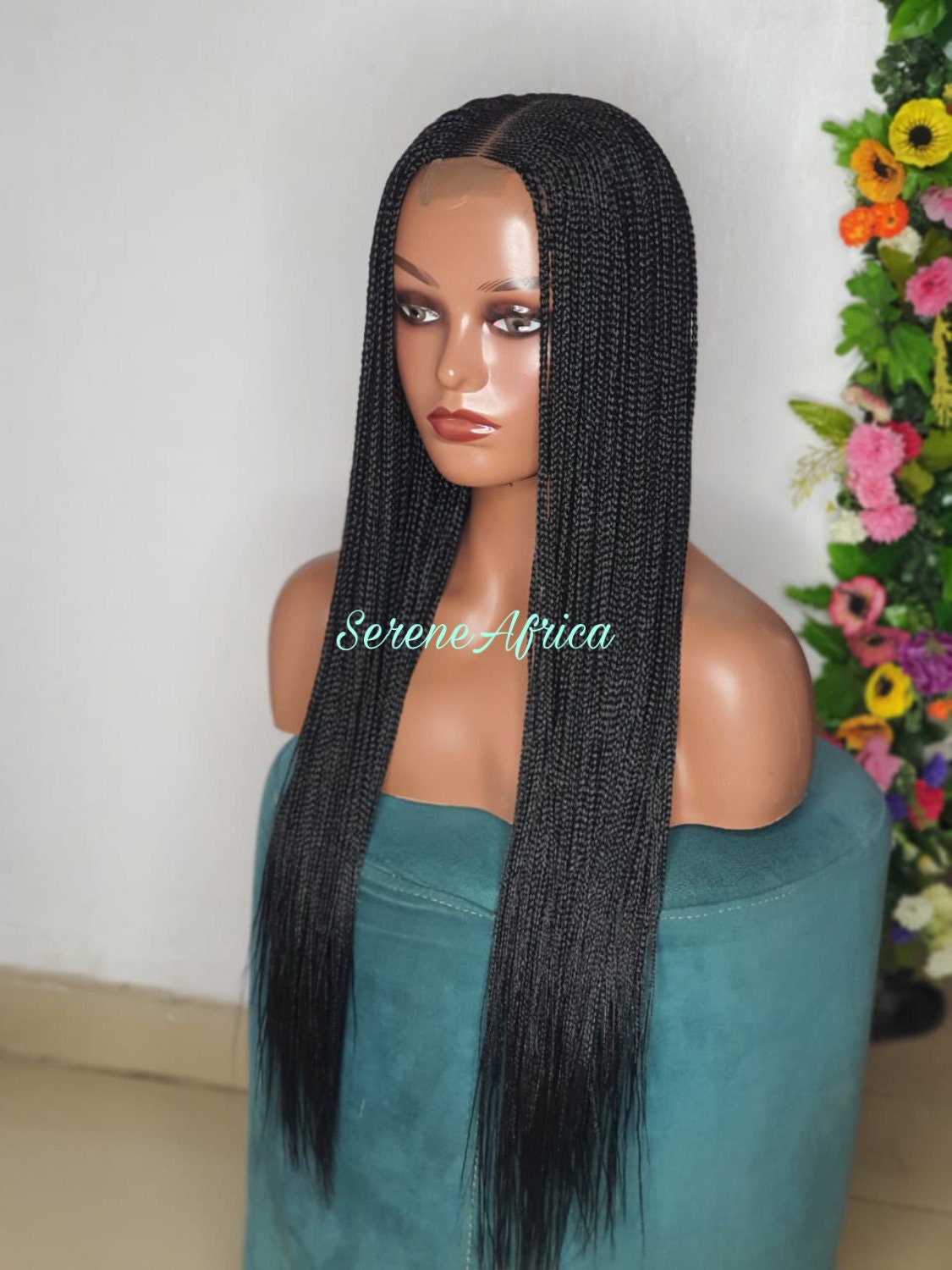 Braided Wig, Lace Closure Cornrow Long Black Box Braid Wig, Wigs For Black Women, Ghana Weave