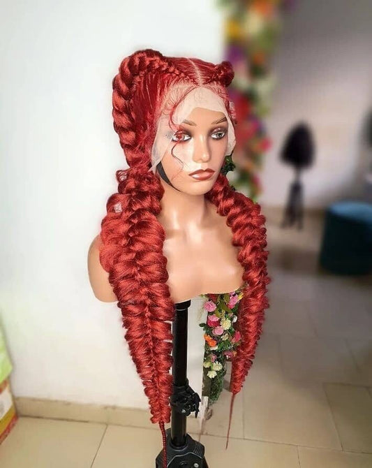 Braided Wig, Full Lace Braid Wig, Butterfly Braid Wig, Cornrow Braid Wig, Wig For Black Women, Box Braid Wig, Burgundy Braid Wig