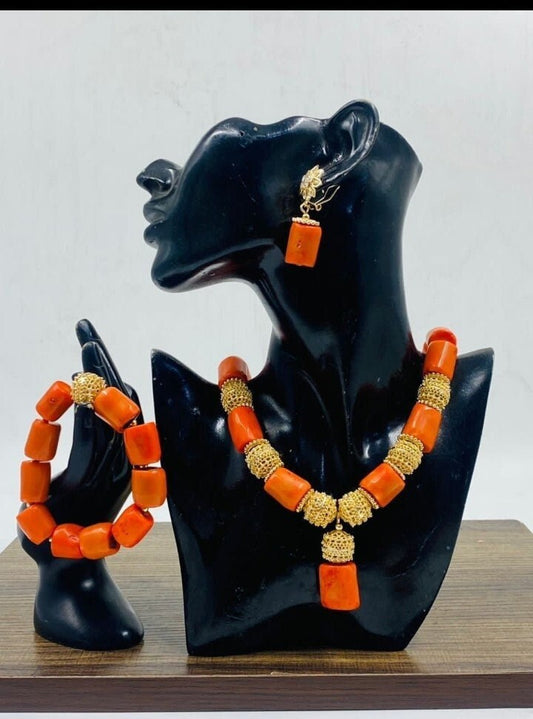 3 Sets Authentic African Coral Beads, Bride Complete Set Coral Beads, Wedding Jewelry Accessories, Nigerian Edo Igbo Brides Accessories.