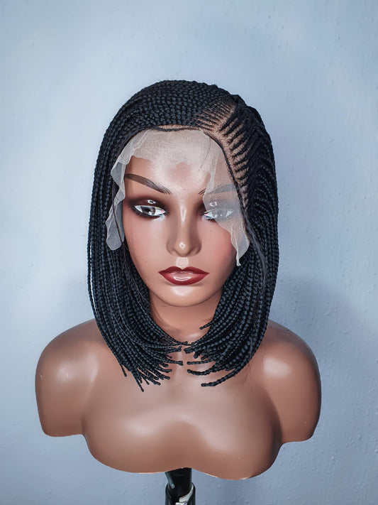 Short bob box braid wig on mannequin head neat natural braided wig
