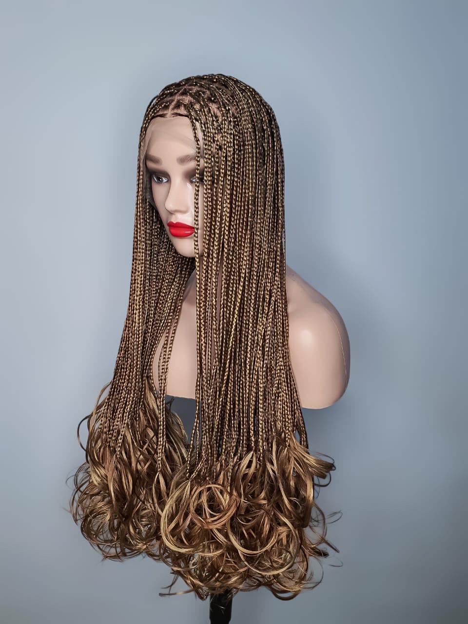 Braid Wig For Black Women, Braid Wig, Box Braid Wig, Lace Front Wig, Braid With Curls, Small Sized Loose Braid Wig, Blonde Wig, Light Brown