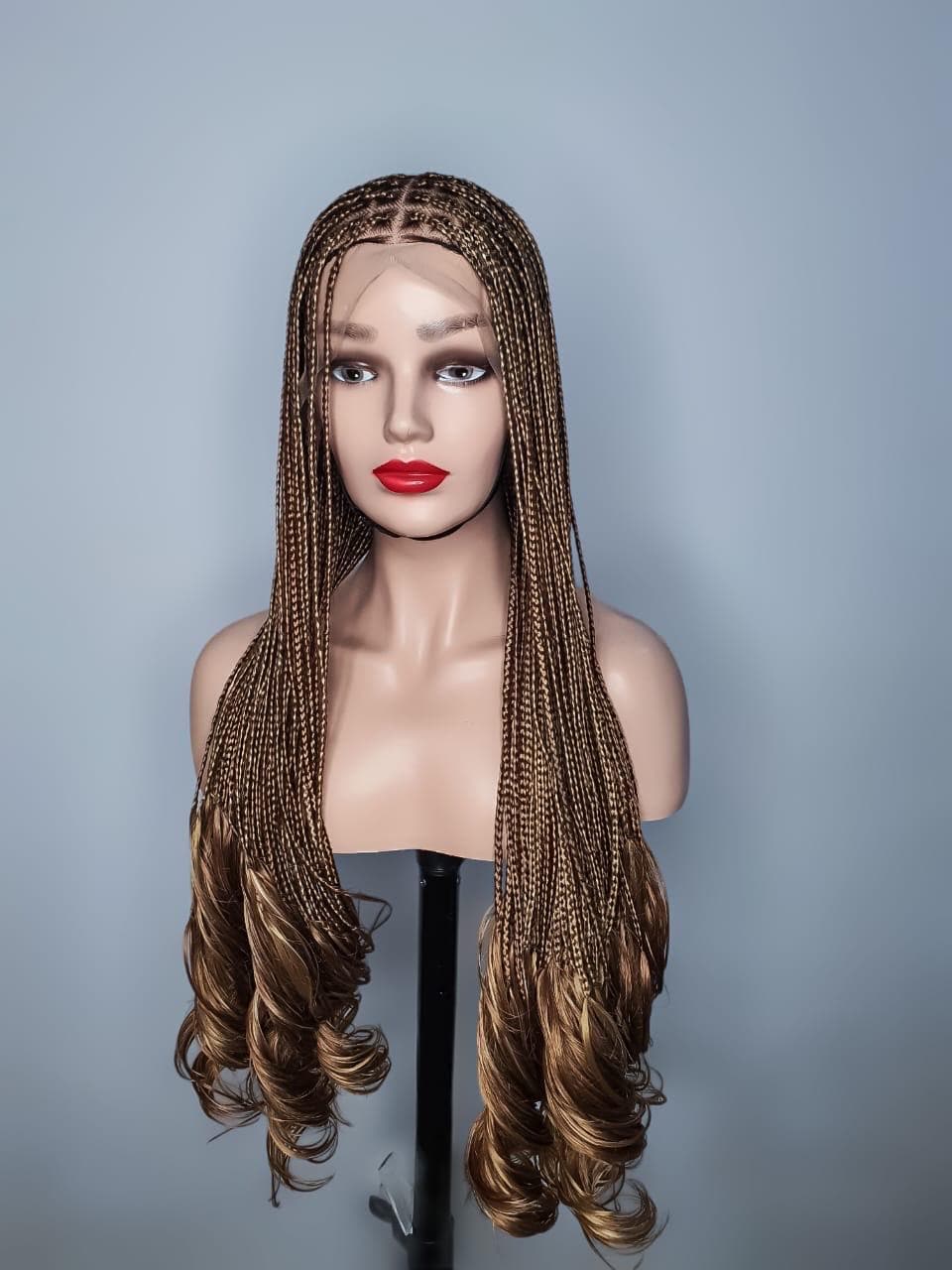 Braid Wig For Black Women, Braid Wig, Box Braid Wig, Lace Front Wig, Braid With Curls, Small Sized Loose Braid Wig, Blonde Wig, Light Brown