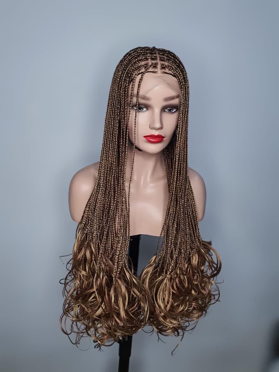 Braid Wig For Black Women, Braid Wig, Box Braid Wig, Lace Front Wig, Braid With Curls, Small Sized Loose Braid Wig, Blonde Wig, Light Brown