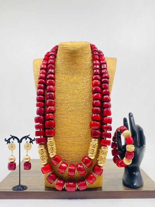 3  Sets Authentic African Coral Beads, African Wedding Coral Accessories, Nigerian Edo Igbo Wedding Brides Accessories.