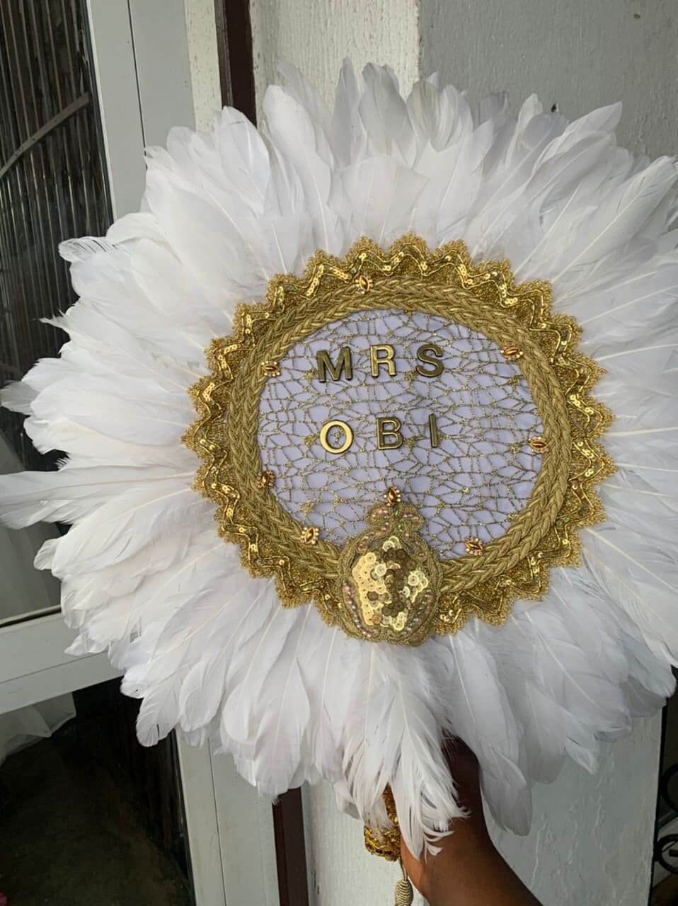 Bride Hand Fan Customized, African Traditional Wedding Hand Fan White, Bridal Accessory Hand fan, Feather Hand Fan(Available in other Colors