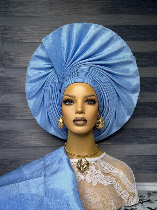 Autogele Asooke, Blue Nigerian Asooke Gele Head Tie, HeadWrap For Black Women, African HeadWrap, Yoruba Gele