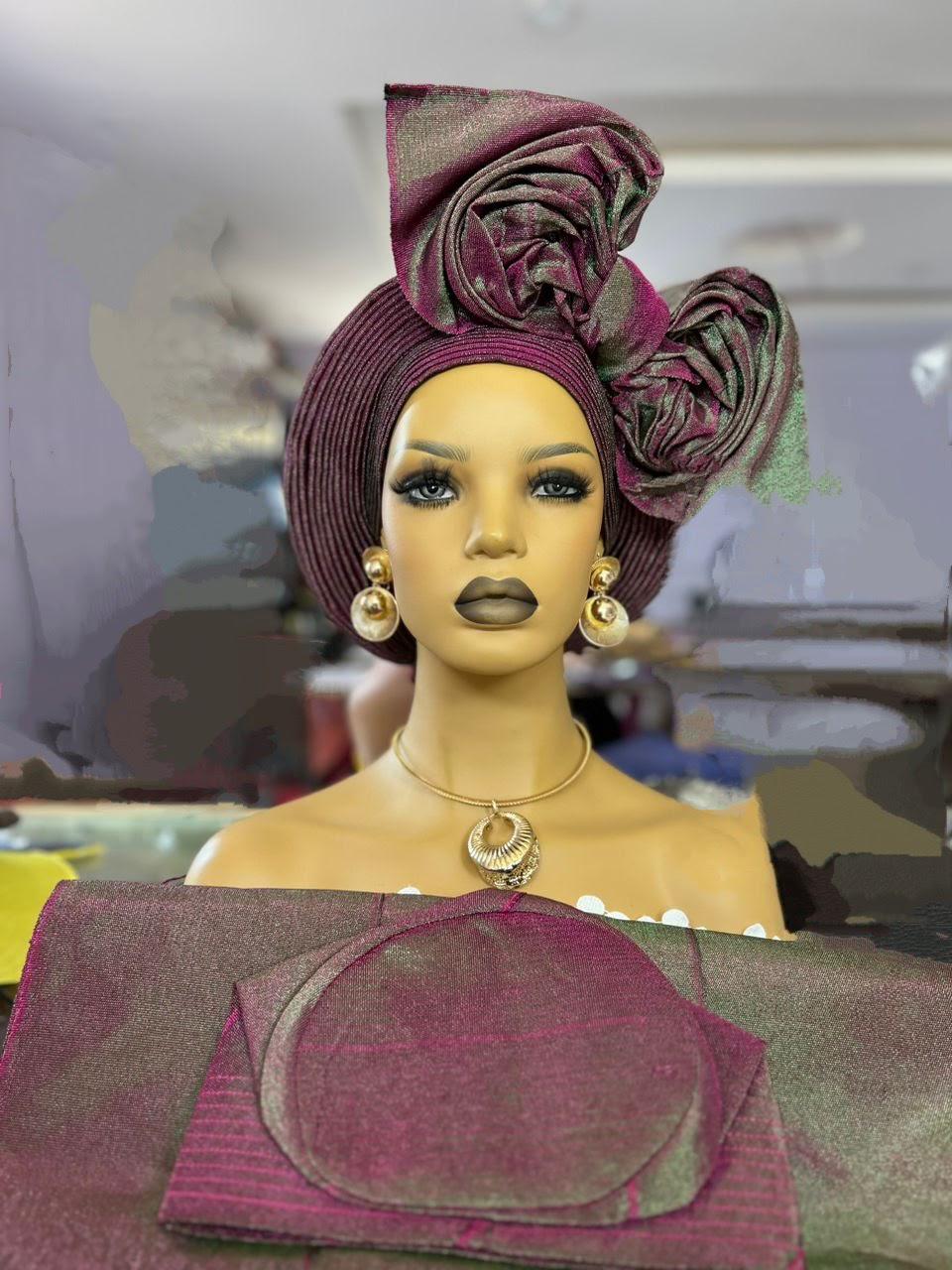 Luxury White Aso Oke Auto Gele – No-Tie Needed.