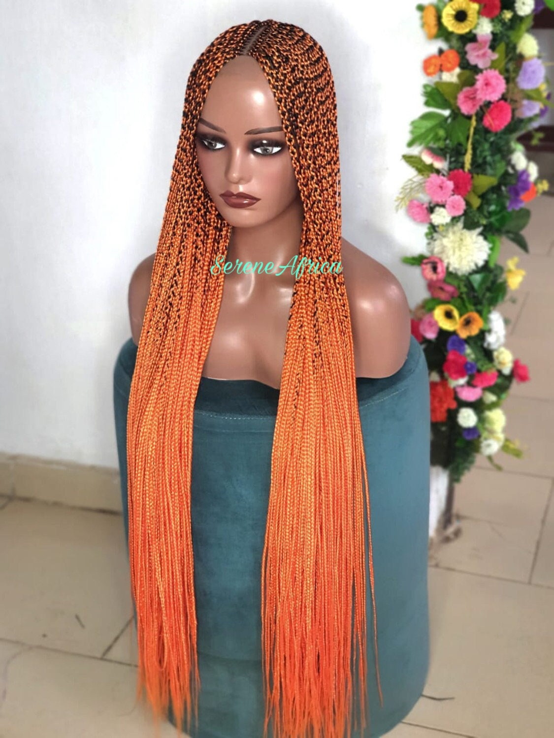 Braided Wig, Box Braid Wig, Wigs For Black Women, Orange Long Braid Wig, Braid Wig, African Braid Wig