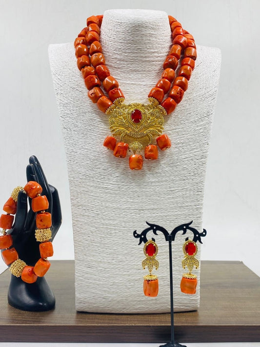 African Authentic Coral Beads Set, Bride And Bride's Mum, Bride Jewelry, Wedding Jewelry Accessories, Nigerian Edo Igbo Brides Accessories