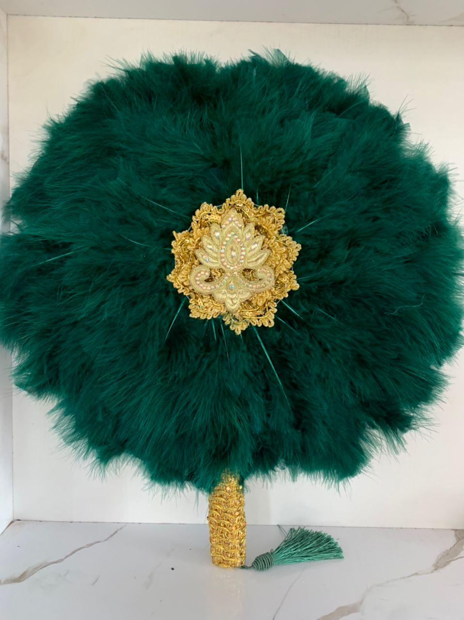 Gold Bridal Feather Hand Fan, African Traditional Wedding Hand Fan, African Bridal Accessory Hand fan(Available in Different Colours