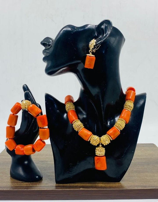 3 Sets Authentic African Coral Beads, Bride Complete Set Coral Beads, Wedding Jewelry Accessories, Nigerian Edo Igbo Brides Accessories.