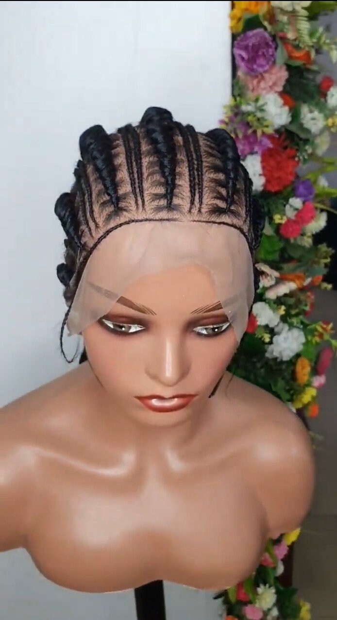 HD full lace stitch cornrow braid wig on mannequin head natural realistic braided wig