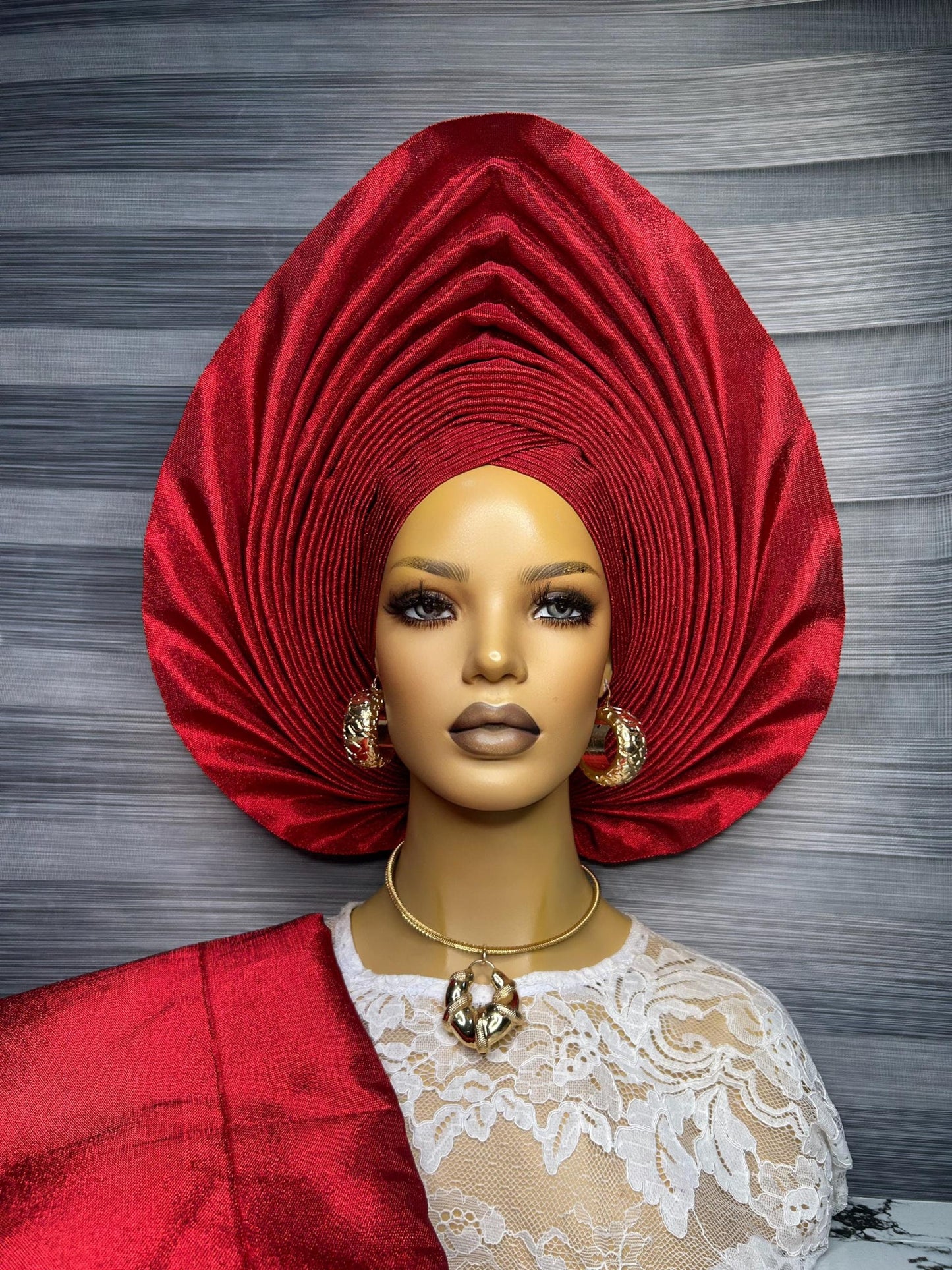Red Wine Folded Layer Gele | AutoGele Headwrap