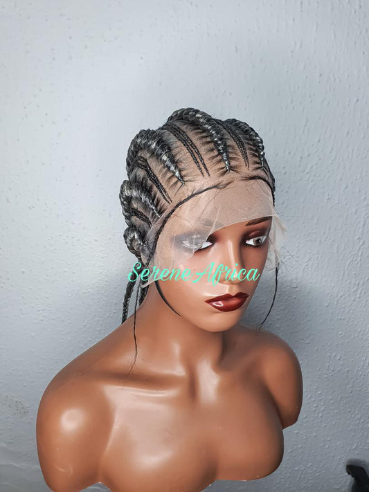 Braided  Wig, Box Braid Wig, Cornrow braid Wig, Wig For Black Woman, Ghana Weave Braid Wig, Handmade Braid Wig, Salt and Pepper Wig