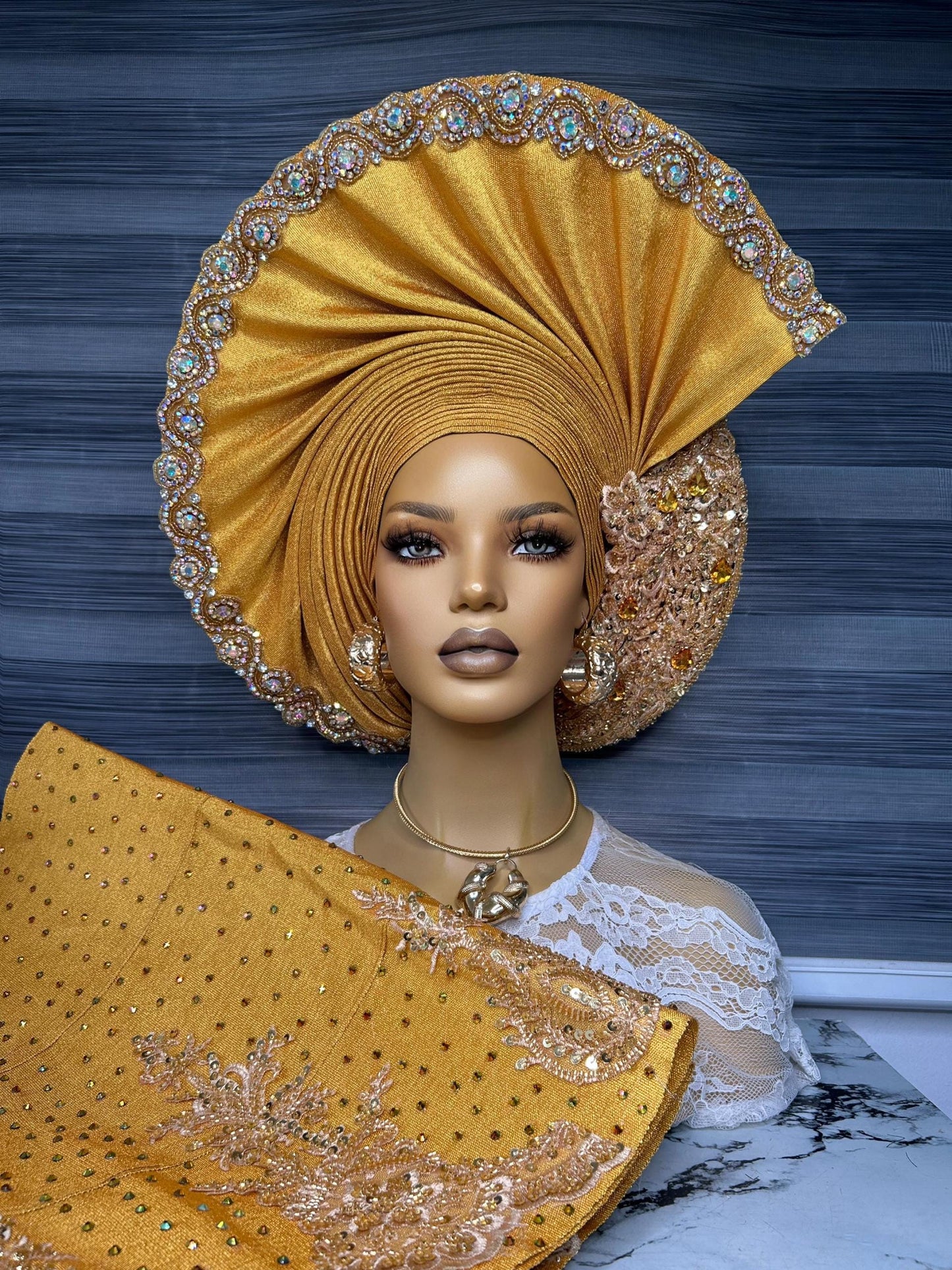 Autogele Asooke, Pre-Tied Blue Headwrap, African Fabric, African Turban, African Headband, African Head wrap For Women