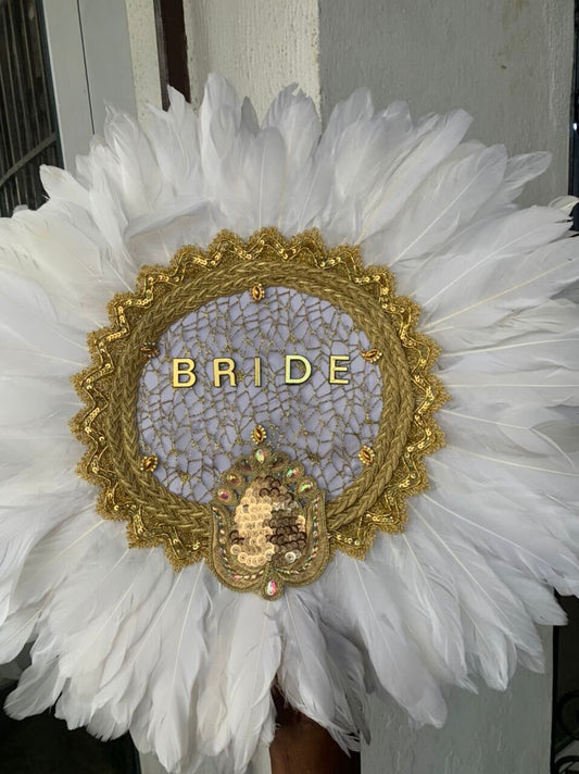 Bride Hand Fan Customized, African Traditional Wedding Hand Fan White, Bridal Accessory Hand fan, Feather Hand Fan(Available in other Colors