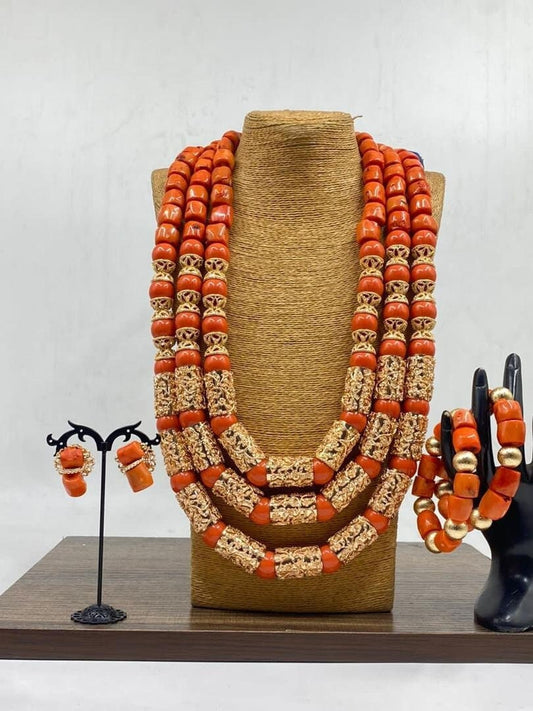 Africa Coral Beads Necklace Earings Bracelet, African Wedding Coral Accessories, Nigerian Edo Igbo Wedding Brides Accessories