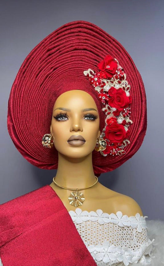 Autogele Aso-oke, Pre-Tied African Headwrap, Pink and Silver Headwrap, African Fabric, African Turban, African Headband, African Headwrapp