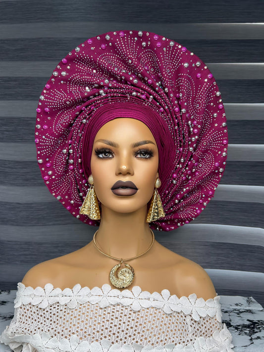 Autogele Asooke, Gele, Wine Headwrap, African Fabric, African Headband, African Headwrap For Women