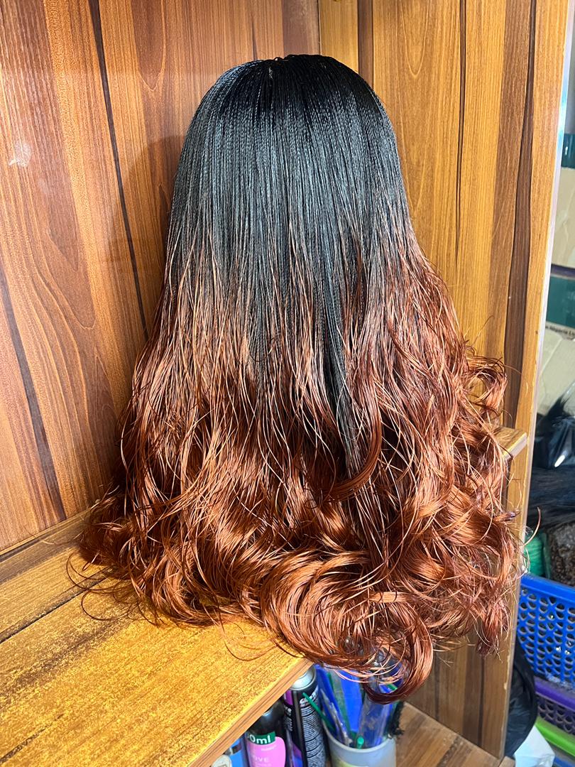 Full back view of black to colour 350 ombre nano twist curly wig