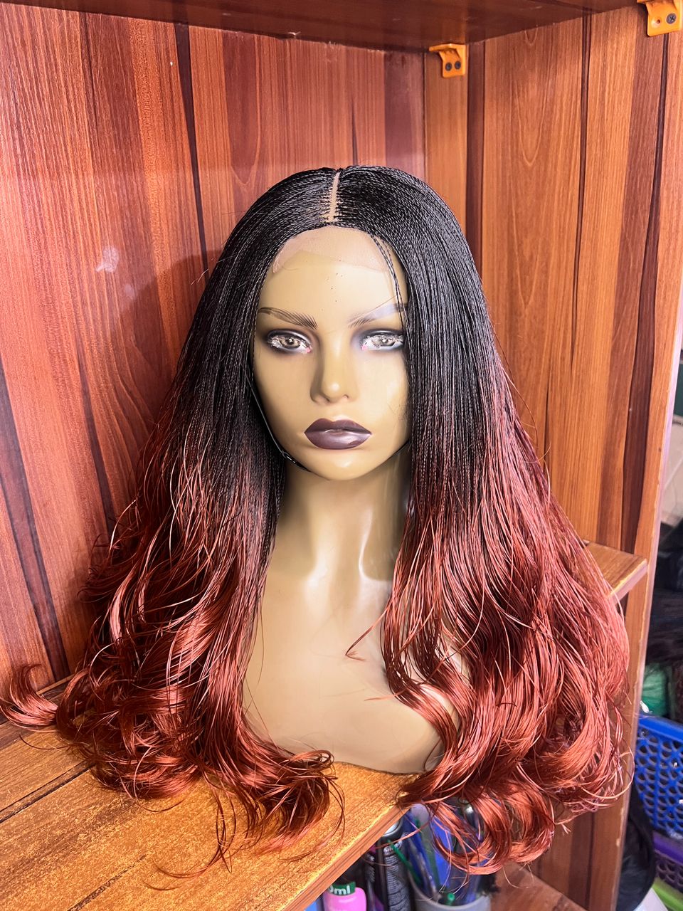 Front view of 22-inch colour 1 and 350 ombre nano twist lace closure wig