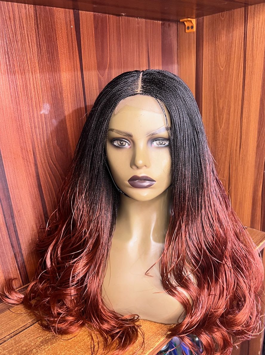 Ready-to-ship black and colour 350 ombre nano twist wig with centre part