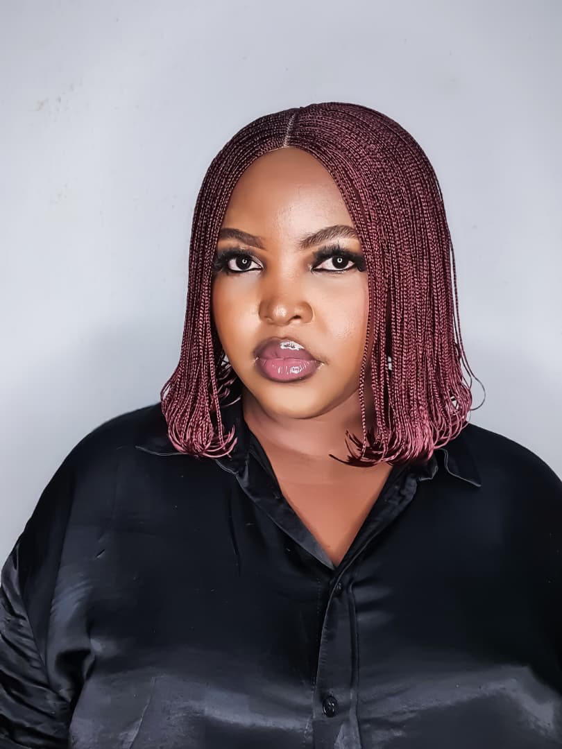 Ready-to-ship burgundy small-braid bob wig with lace closure and centre part